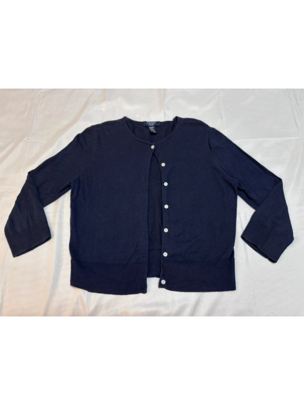 CHAPS Petite Navy Blue Cotton Cardigan Sweater Women’s PM Preppy Classic Button